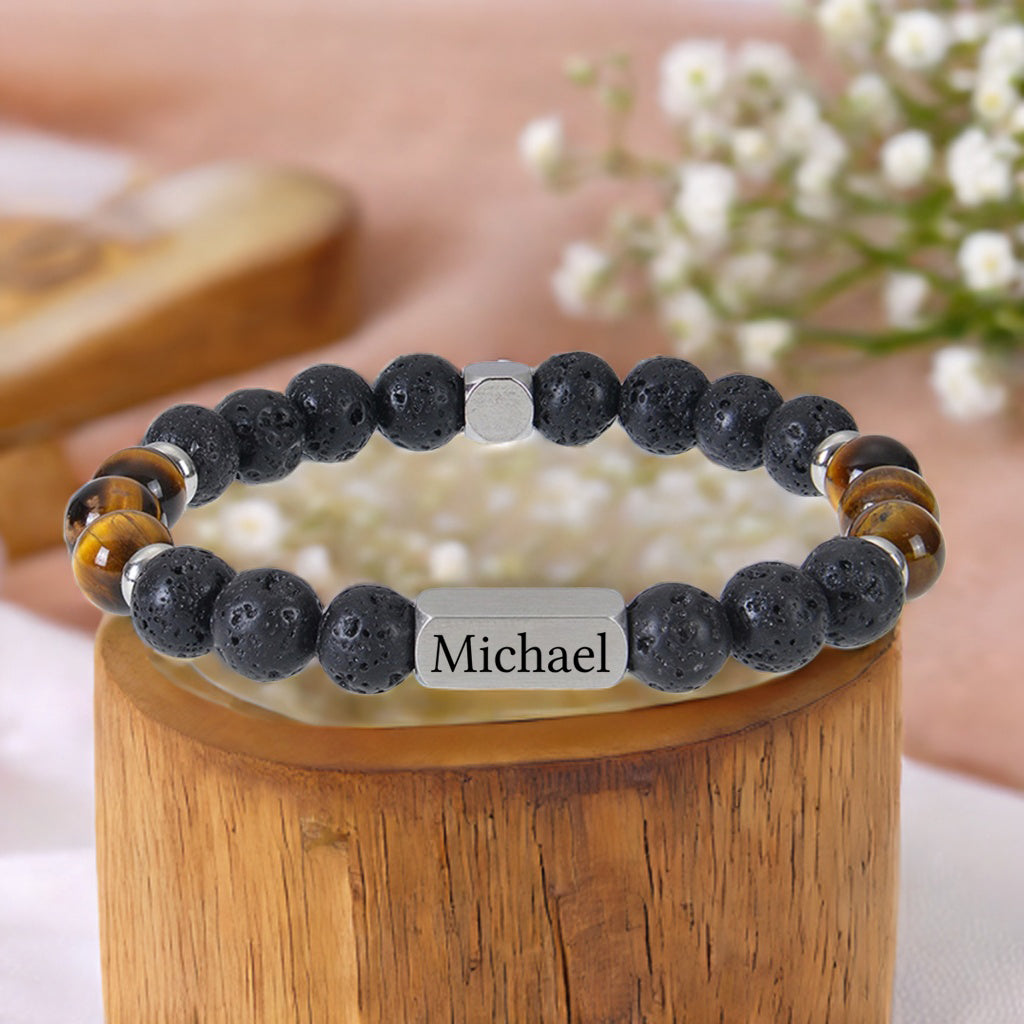 Personalized Name Crystal Beaded Bracelet, Tiger Eye Stone Bracelet