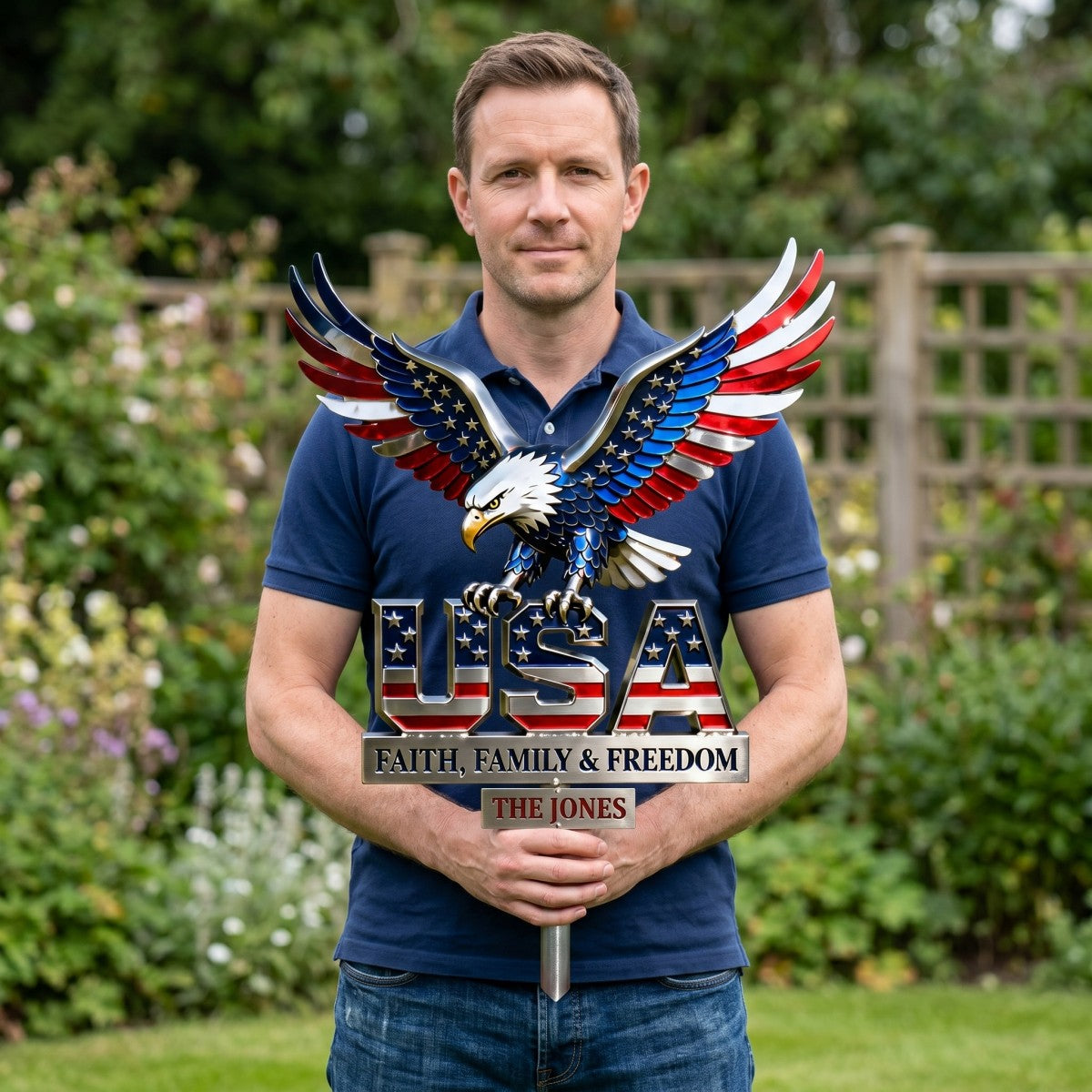American Strong Eagle Metal Sign - Personalized Gifts For Patriots