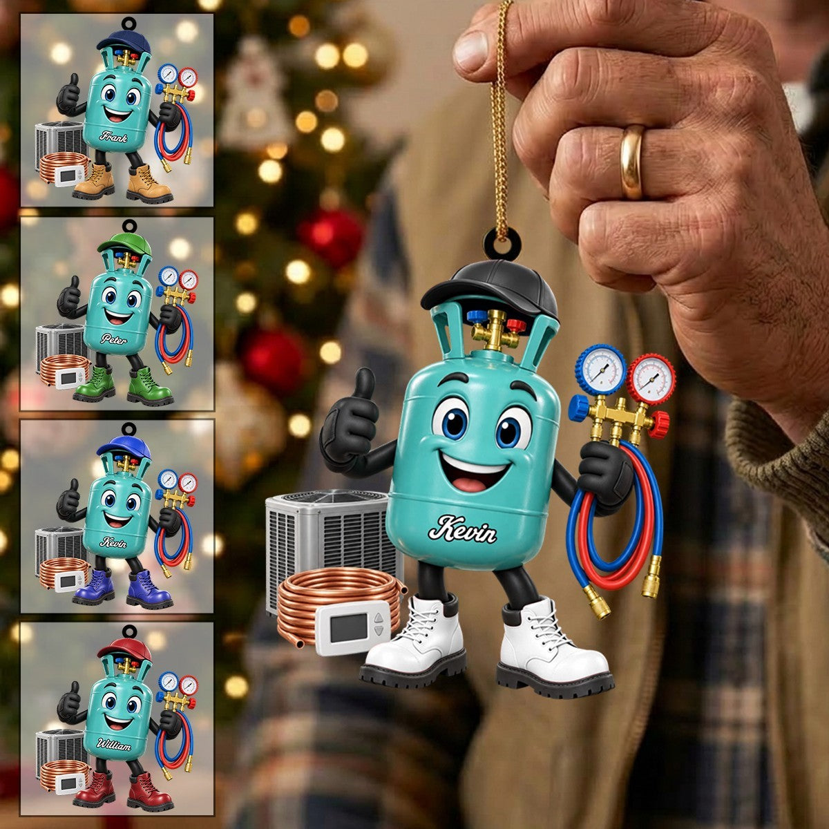HVAC Refrigerant Tank Mascot Ornament – Funny Personalized Heating & Cooling Tech Gift