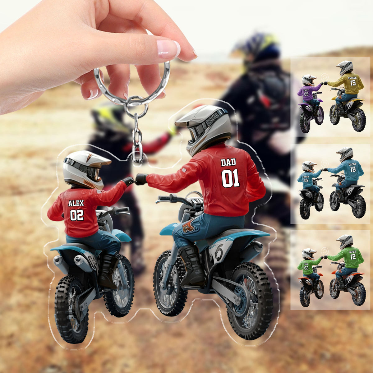 Dad And Kid - Personalized Dirt Bike Shaped Acrylic Keychain