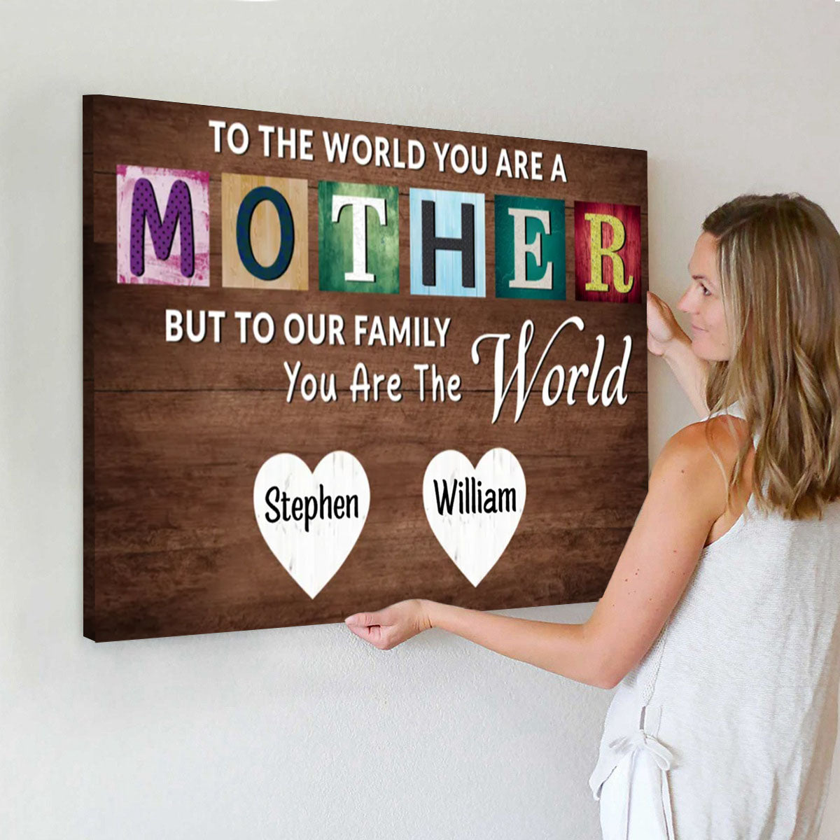 You Are The World Custom Names Canvas For Mom, Mother's Day Gift