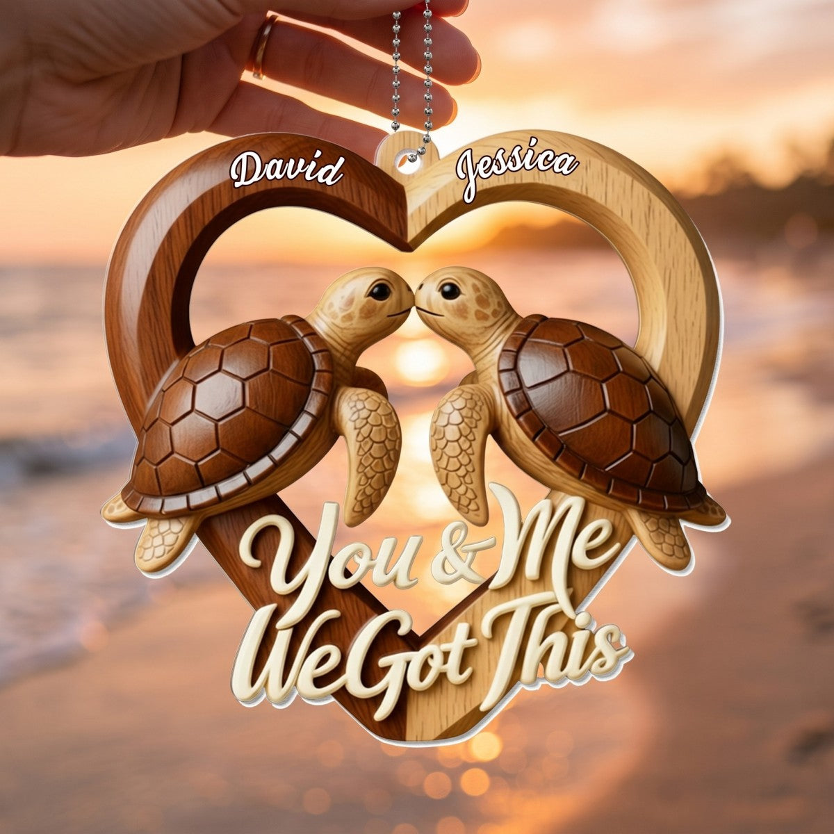 Heart With Turtles – Personalized Acrylic Hanging Ornament