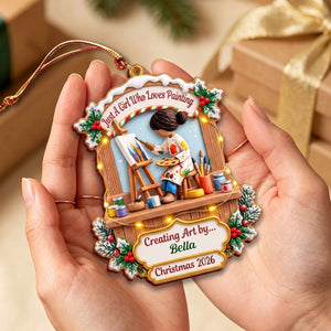Personalized Painter Girl Christmas Acrylic Ornament – Custom Name & Year Artist Keepsake | Gift For Women Who Love Painting