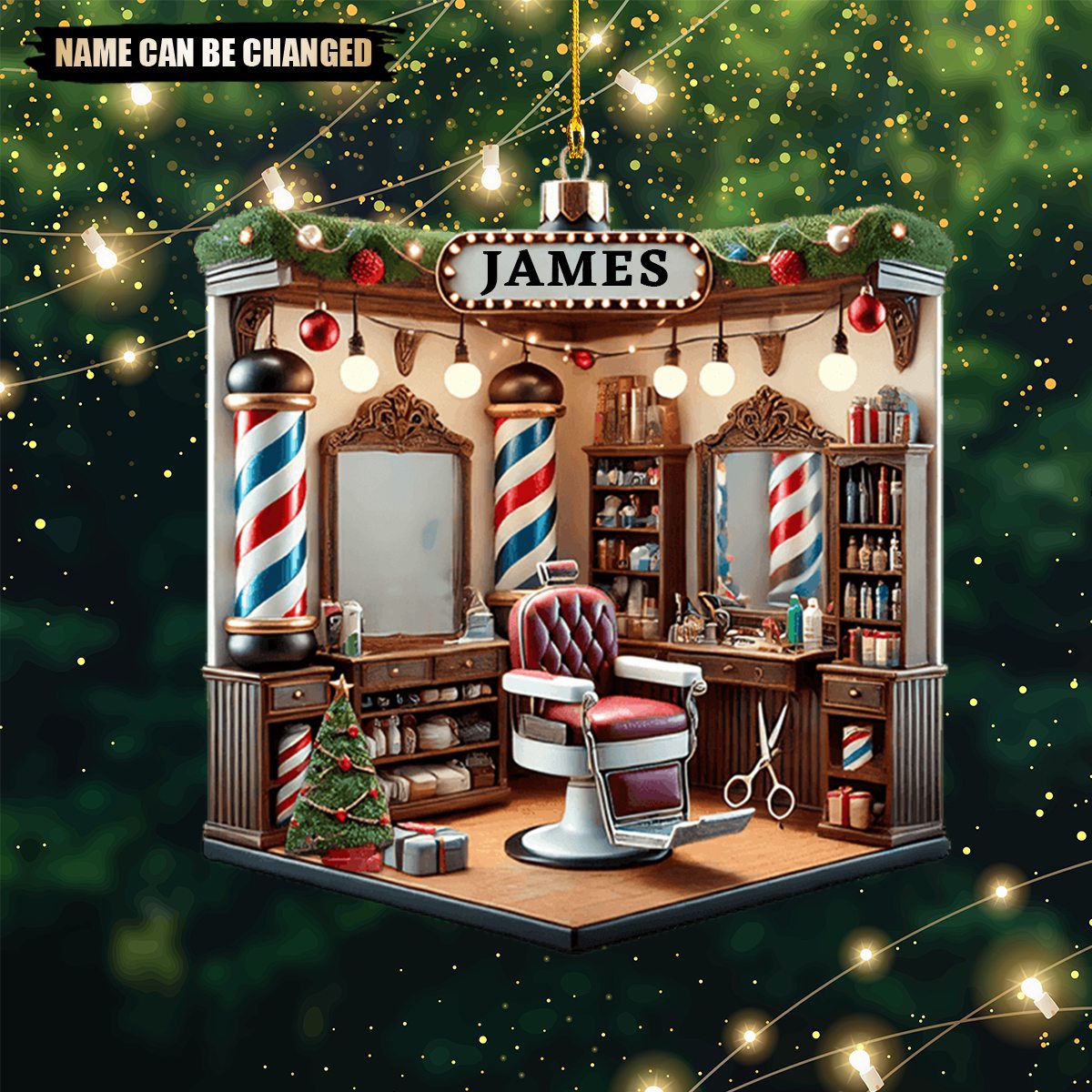 Custom Name Barber Shop Christmas Tree Ornament