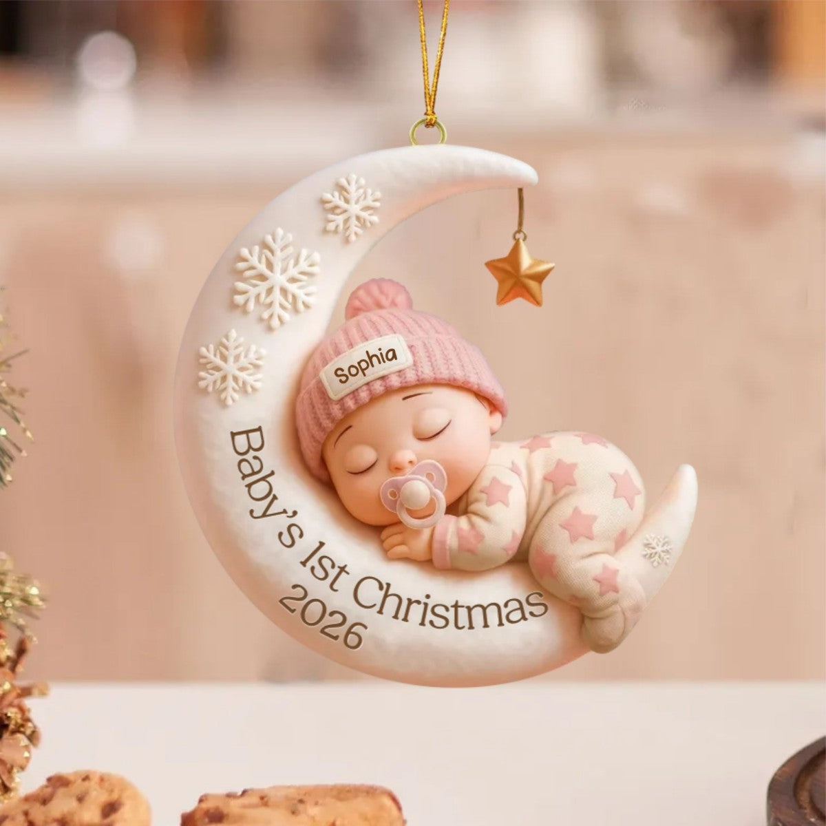 Sleeping Baby On Moon – Baby's 1st Christmas Personalized Ornament