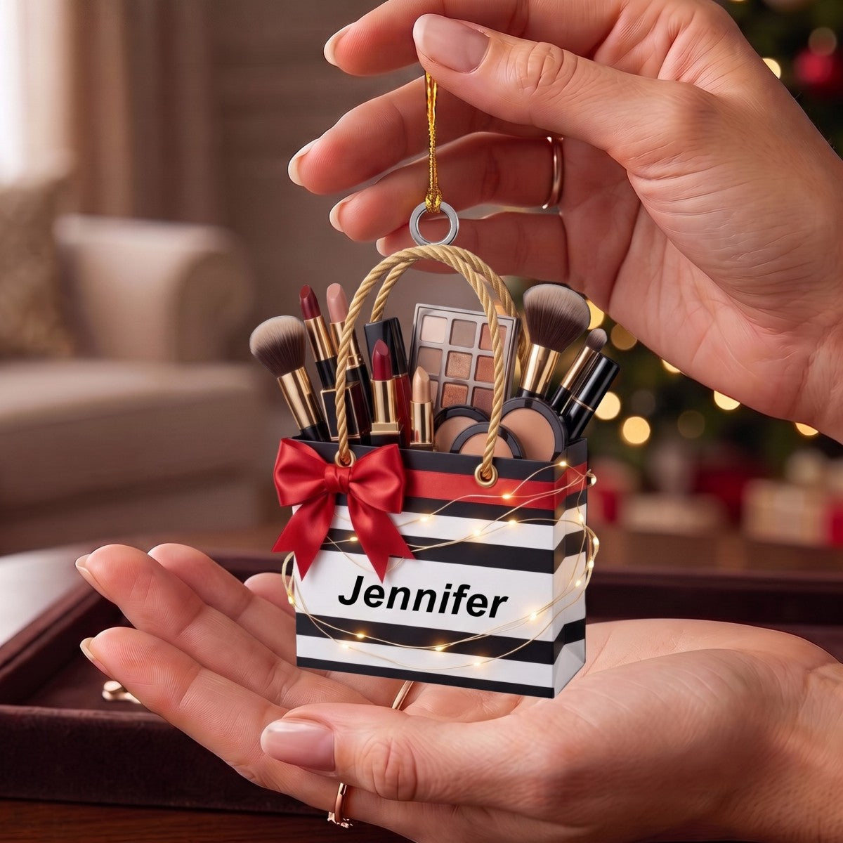 Lipstick Beauty Brush Tote Bag Christmas Ornament - Personalized Gift For Makeup Lovers