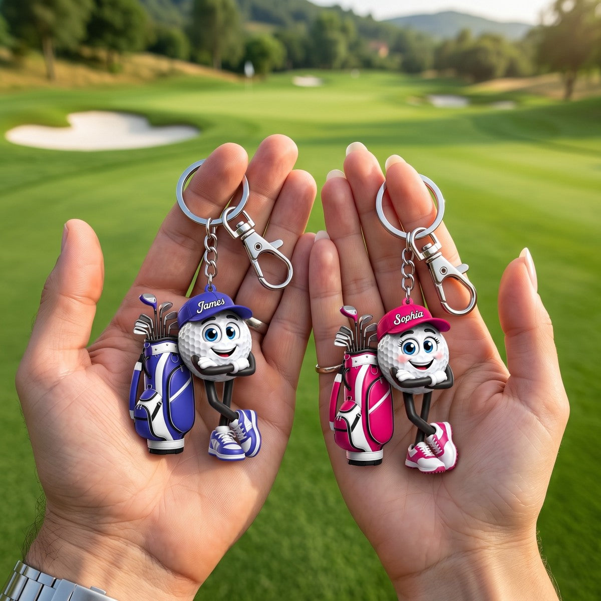 Arms Crossed Golf Ball Keychain - Personalized Cute Golf Mascot Keychain Gift for Male & Female Golfer