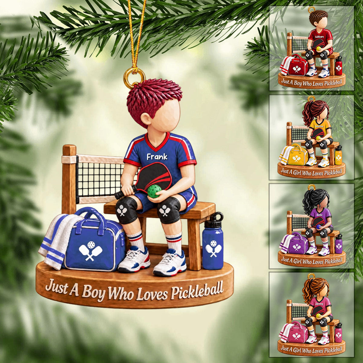 Personalized Pickleball Boy Girl Christmas Ornament - Custom Pickleball Player Gift