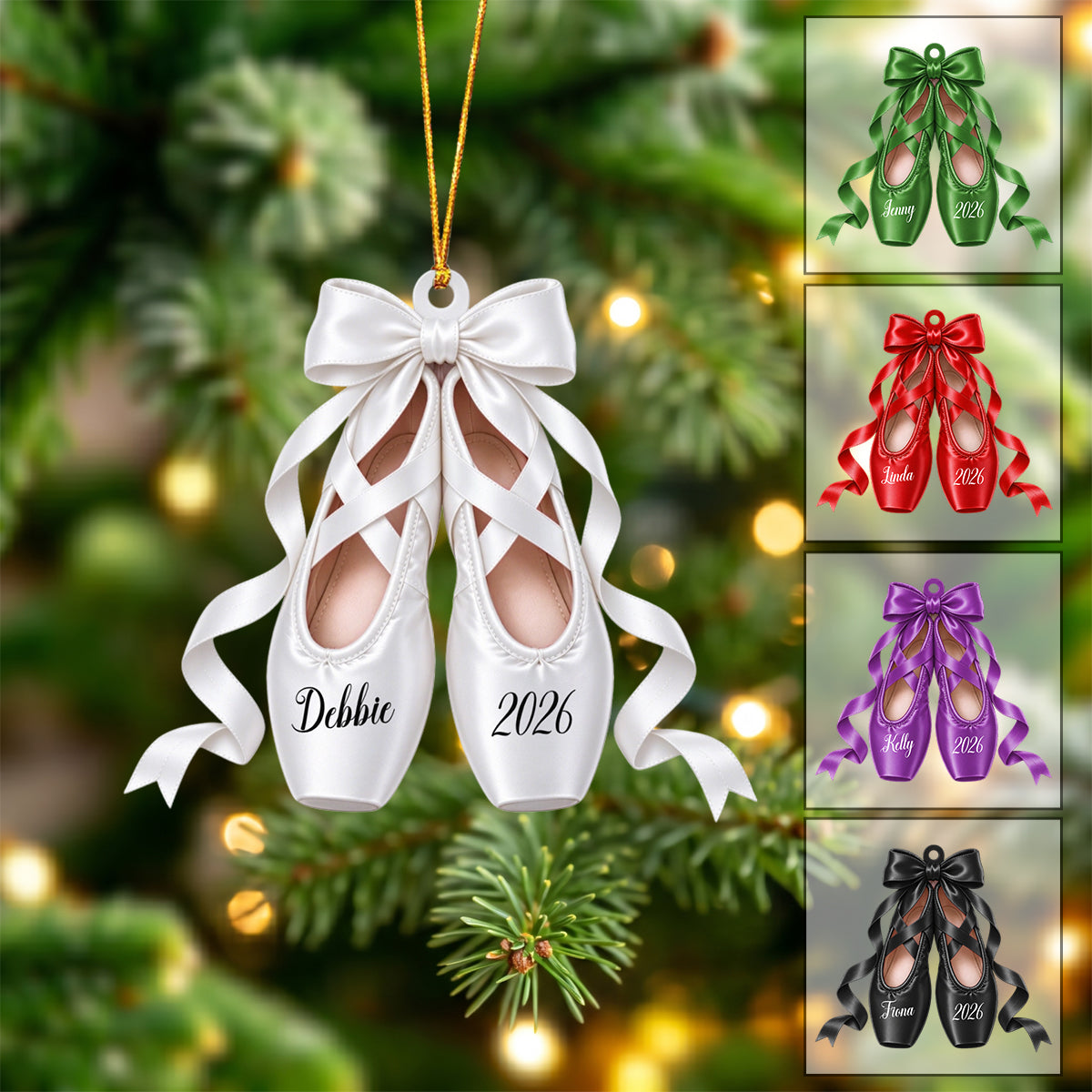 Personalized Ballet Pointe Shoes Christmas Ornament 2026 – Custom Name, Bow & Ribbon Acrylic Keepsake | Ballerina Recital Gift