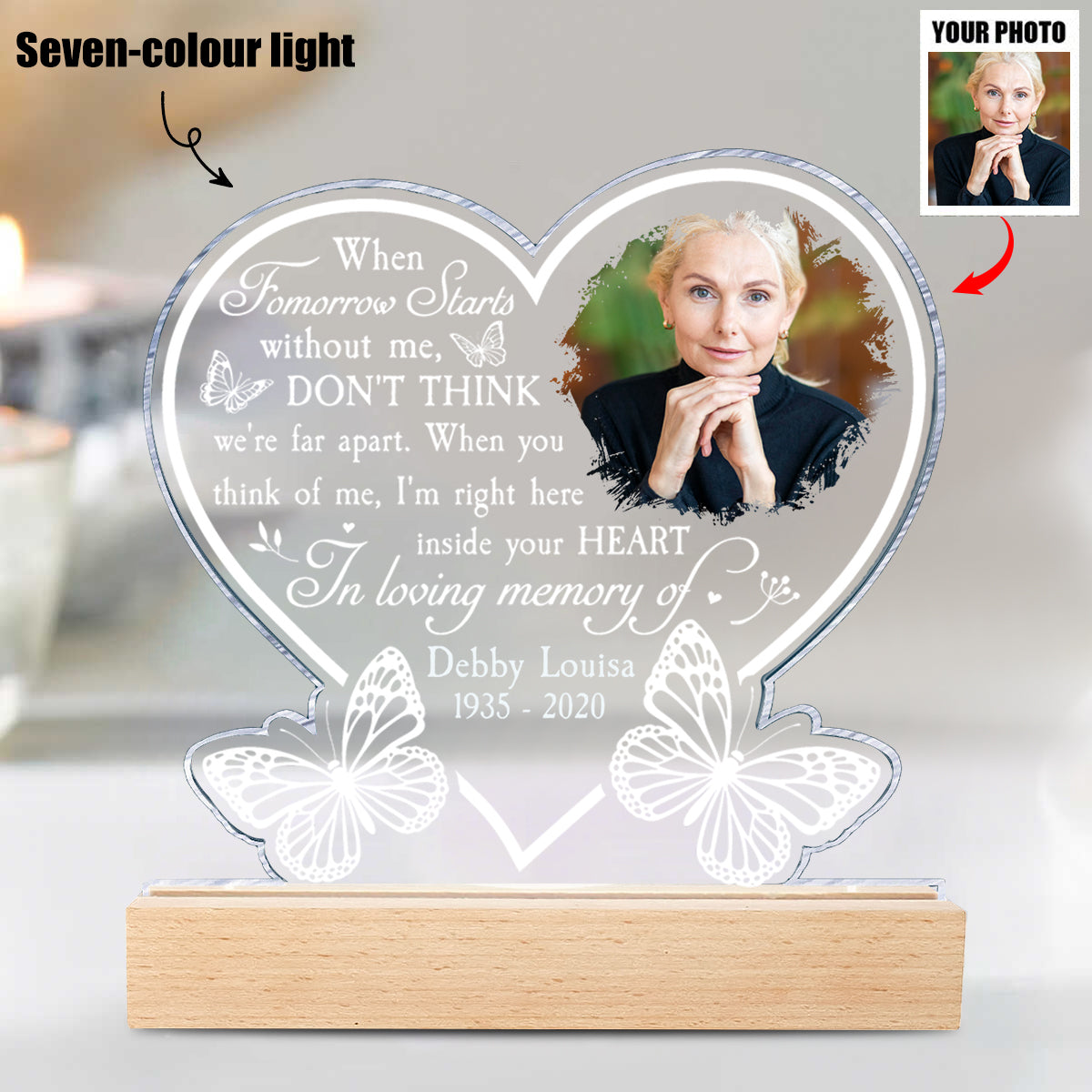 I'm Right Here Inside Your Heart - Personalized Photo Acrylic Block LED Night Light