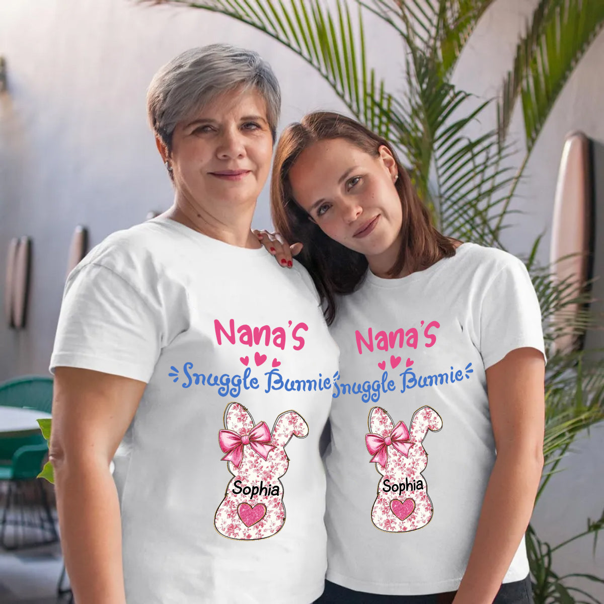 Grandmas Snuggle Bunnies Ribbon Easter Day - Personalized Pure Cotton T-Shirt