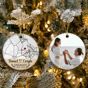 Engagement Ornament - Custom Photo, Location & Map Personalized Ceramic Ornament
