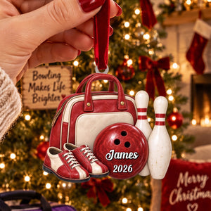 Personalized Bowling Bag & Ball Acrylic Christmas Ornament, Bowler Christmas Gift