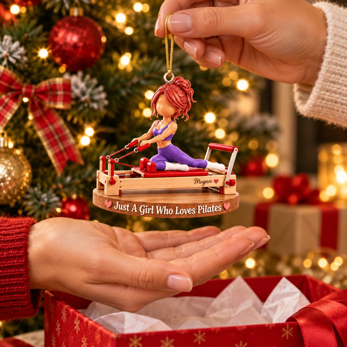 Personalized Pilates Christmas Ornament – Custom Name Pilates Reformer Girl, "Just A Girl Who Loves Pilates" Keepsake Gift For Pilates Lovers