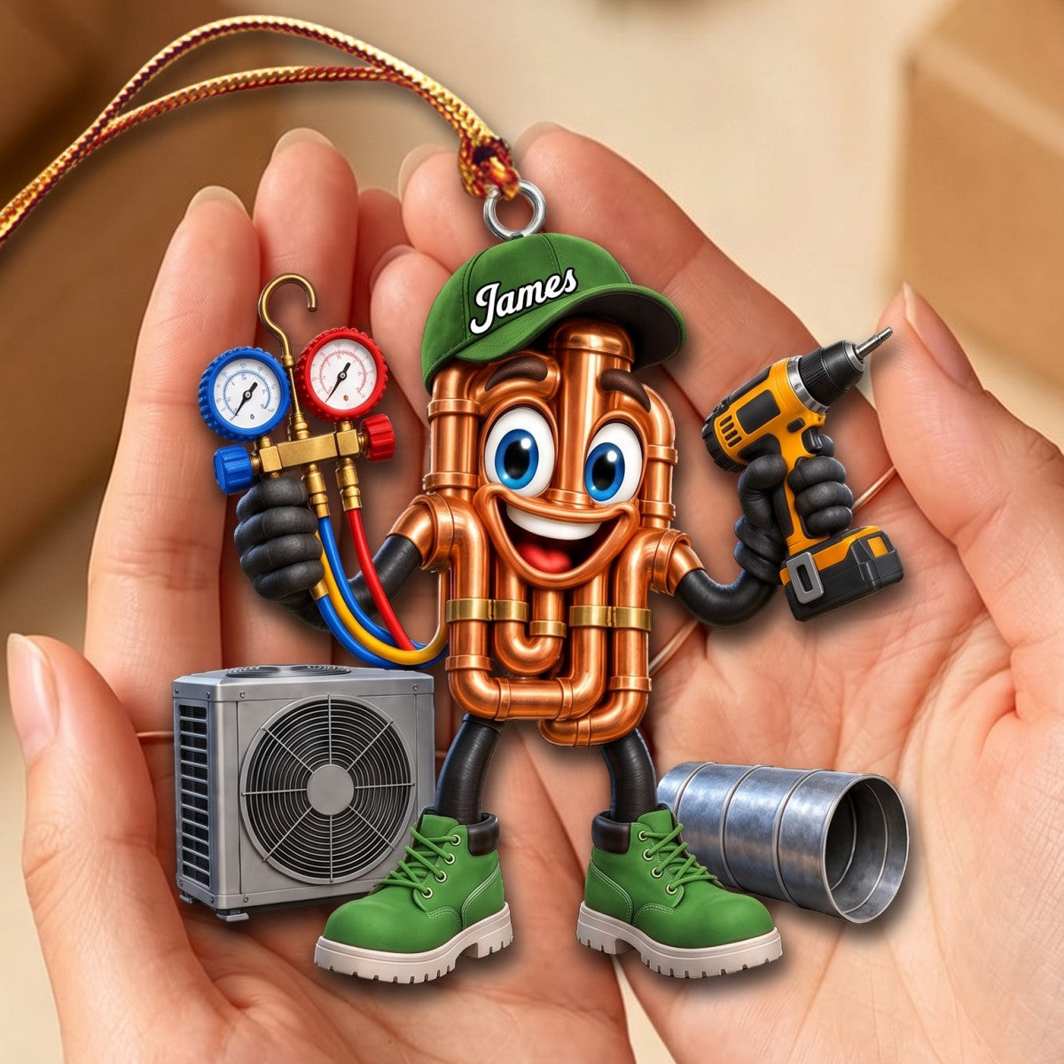Copper Pipes HVAC Mascot Ornament – Funny Personalized Gift for AC Technicians