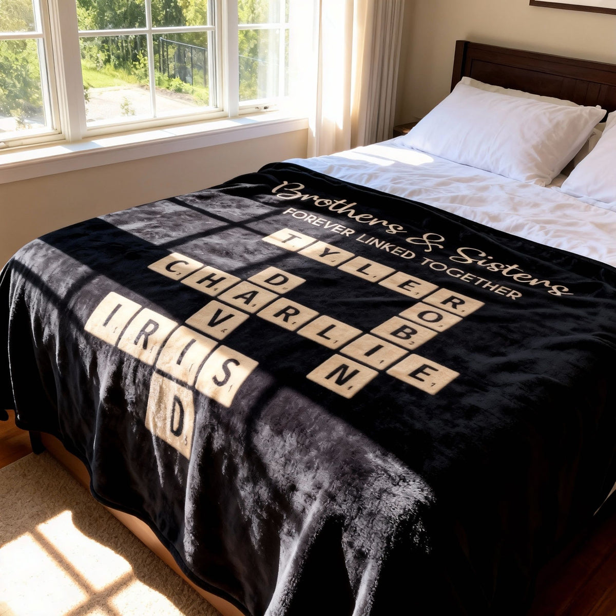 Brothers & Sisters Forever Linked Together - Family Personalized Crossword Puzzle Art Personalized Blanket