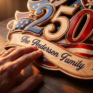 America 250th Anniversary Christmas Tree Wood Sign - Personalized Gifts for Patriotic Family
