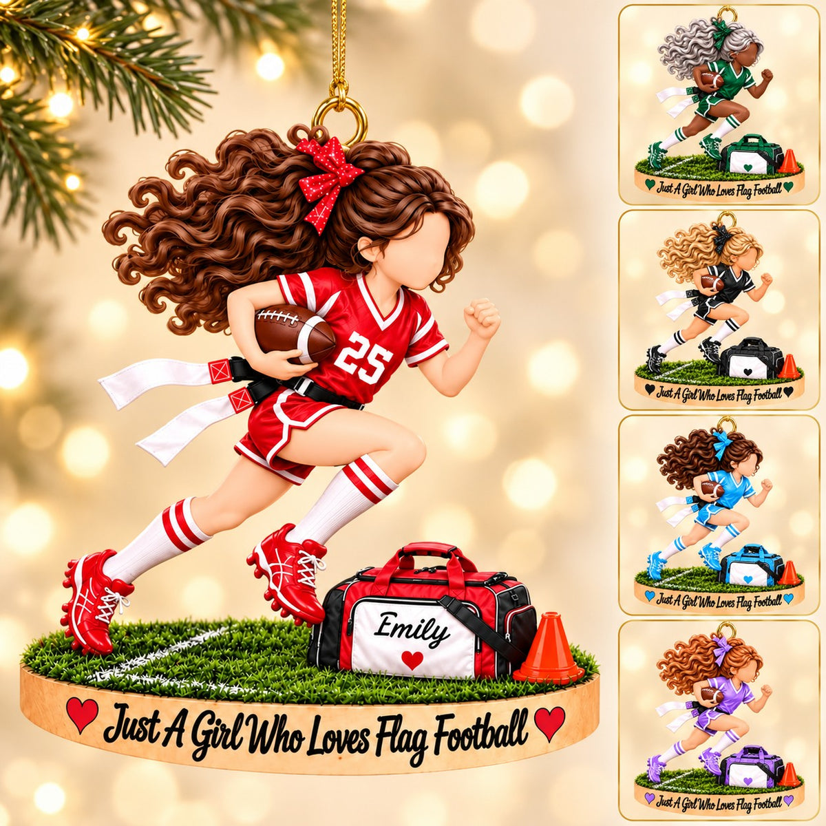 Just A Girl Who Loves Flag Football - Personalized Flag Football Girl Ornament – Custom Athlete Christmas Gift
