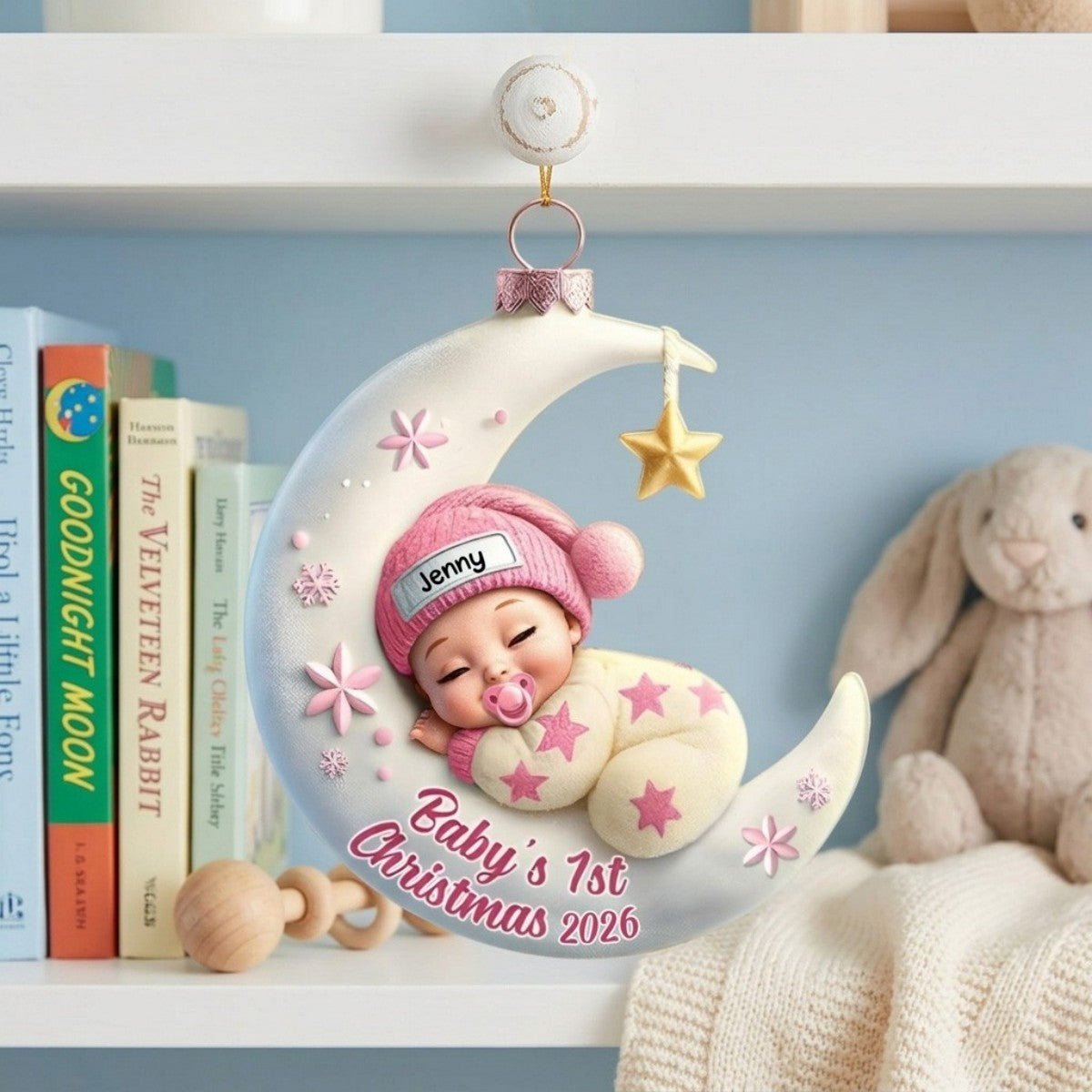 Baby Sleeping On The Moon – Baby's 1st Christmas Personalized Ornament