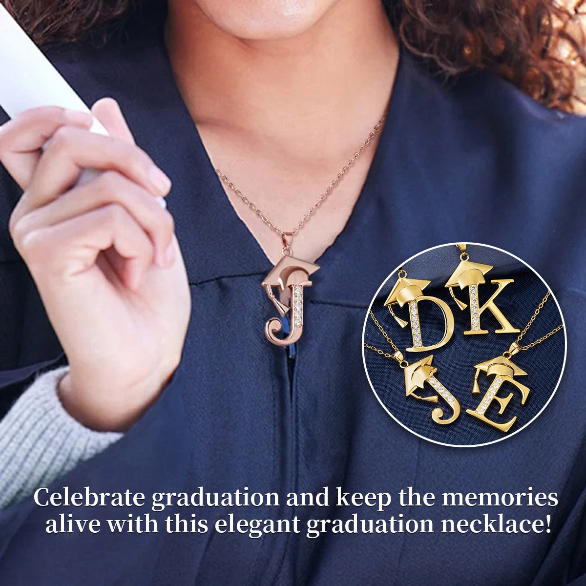 Dainty Graduation Cap Zircon Initial Necklace Gift for Her/Girlfriend/Daughter