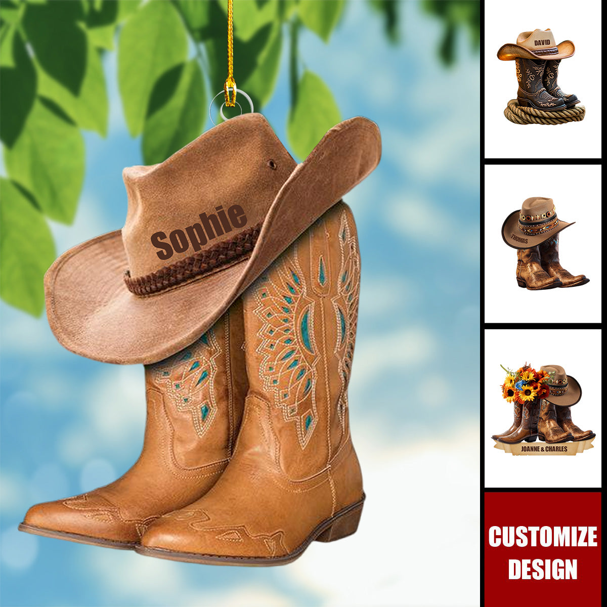 Cowboy Cowgirl Hat & Boots - Custom Christmas Ornament