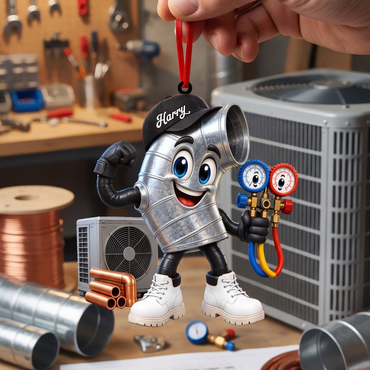 Flexing Ductwork HVAC Mascot Ornament – Personalized Gift For HVAC Technician