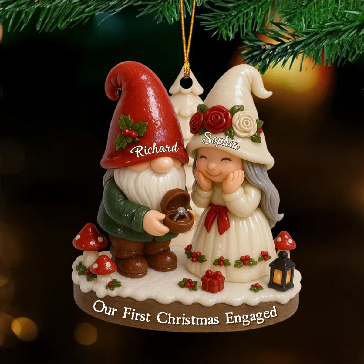 Couple Our First Christmas Engaged - Personalized Custom Shaped Acrylic Ornament