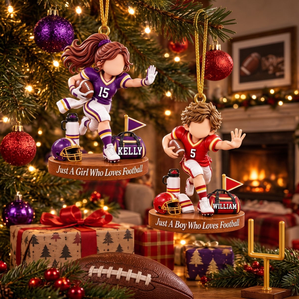 Personalized American Football Boy Football Girl Christmas Ornament
