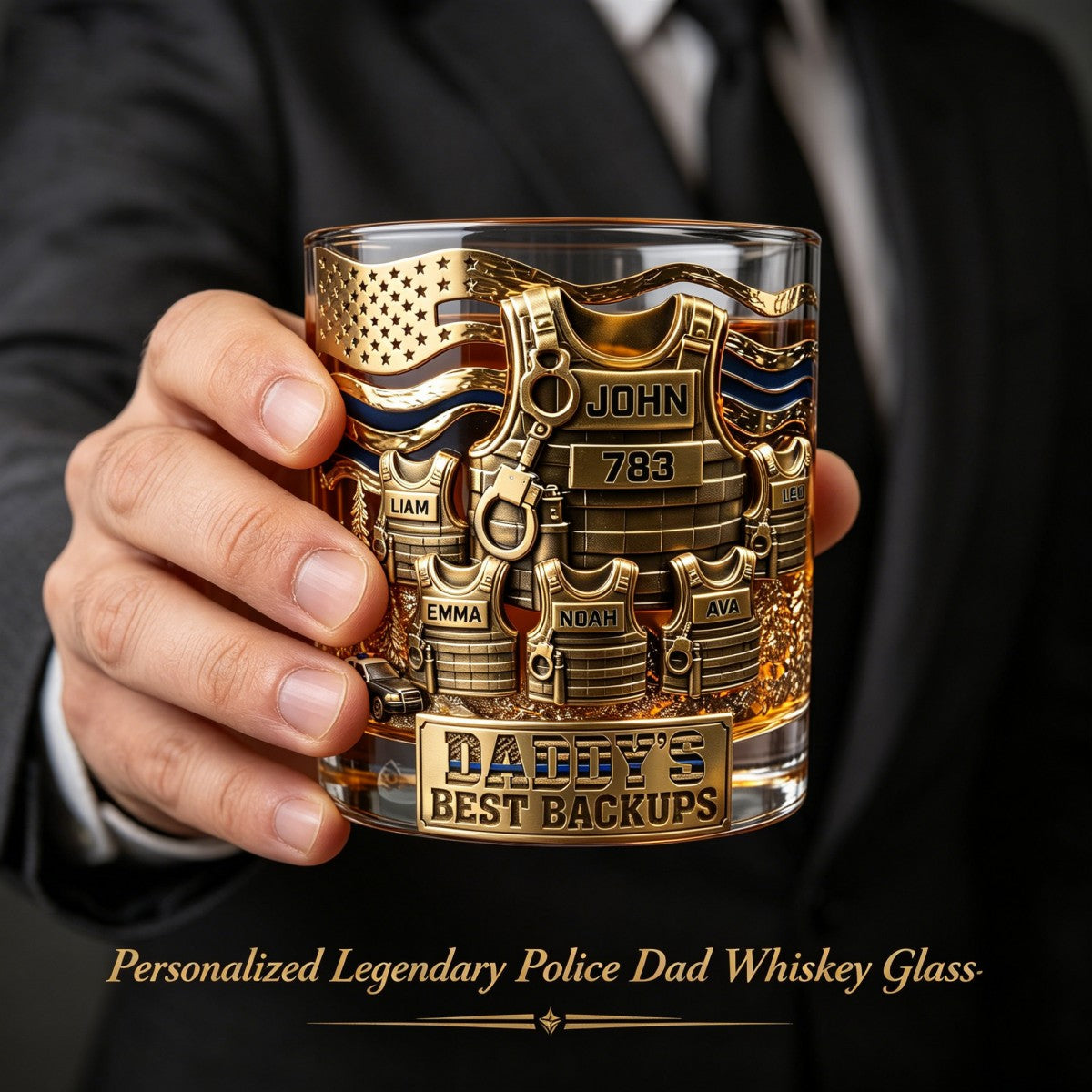 Legendary Police Dad Whiskey Glass – Personalized Gifts For Police Officer