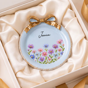 Birth Flower Bow Jewelry Dish Personalized Ceramic Dish