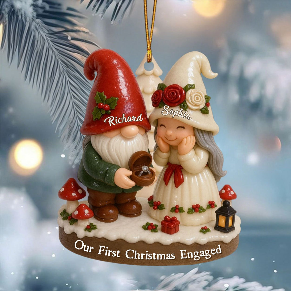 Couple Our First Christmas Engaged - Personalized Custom Shaped Acrylic Ornament