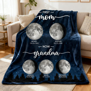 Galaxy Night First Mom Now Grandma Personalized Birth Moon Phase Blanket