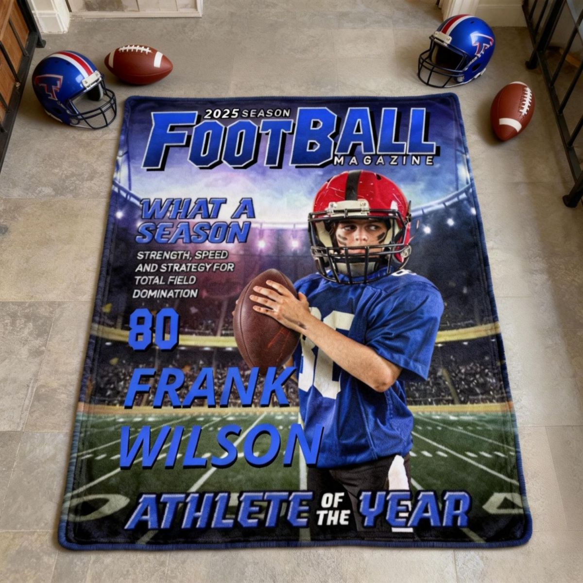 Custom Photo Magazine Cover Personalized American Football Blanket Gift for American Football Lovers