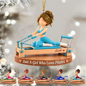 Personalized Pilates Christmas Ornament – Custom Name Pilates Reformer Girl, "Just A Girl Who Loves Pilates" Keepsake Gift For Pilates Lovers