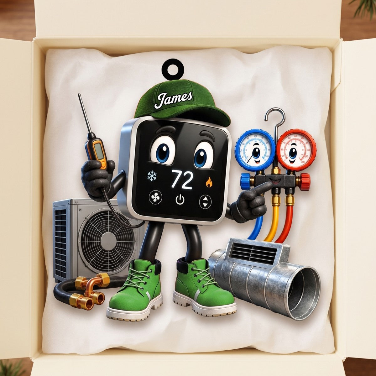 Smart Thermostat HVAC Mascot Ornament – Funny Personalized Heating & Cooling Tech Gift