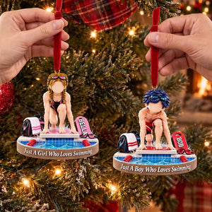Personalized Swimming Boy Swimming Girl Christmas Ornament