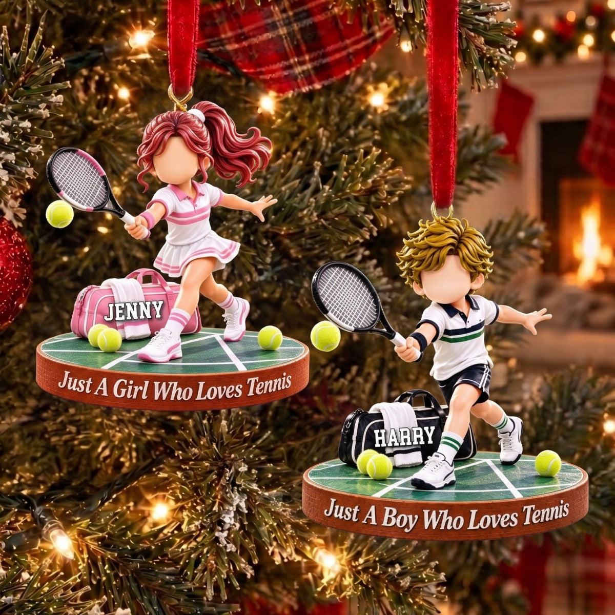 Personalized Tennis Boy Tennis Girl Christmas Ornament