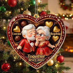 "Together Since [Year]" Heart Ornament With Elderly Couple – Personalized Gift For Grandparents & Couples
