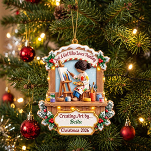 Personalized Painter Girl Christmas Acrylic Ornament – Custom Name & Year Artist Keepsake | Gift For Women Who Love Painting