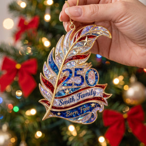 Born Free Custom Feather Shape Personalized Acrylic Ornament – America 250th Family Keepsake