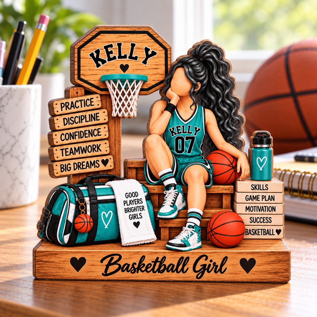 Personalized Basketball Girl Wooden Plaque – Custom Name Player Display | Gift For Daughters, Teammates & Basketball Lovers