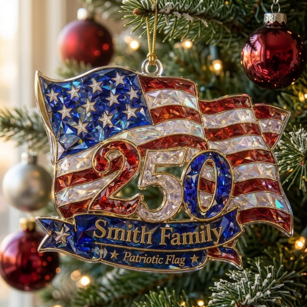 Personalized 1776–2026 Patriotic Flag Acrylic Ornament – America 250th Family Keepsake Gift