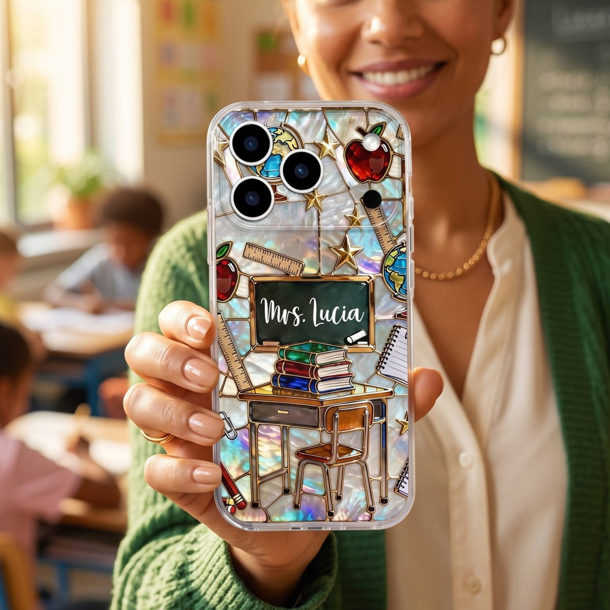 Classroom Inspired Book & Apple Design – Personalized Clear Phone Case | Gift For Teachers & Educators