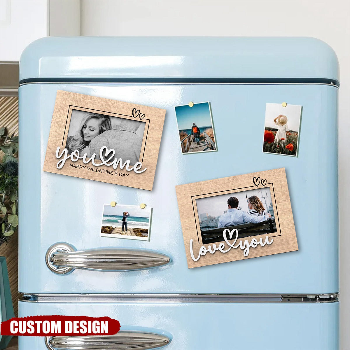 You & Me - Custom Text Wooden Photo Frame Fridge Magnet