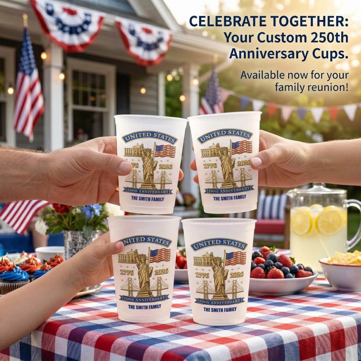 Custom Family Name 250th Anniversary USA - Personalized Frosted Cups