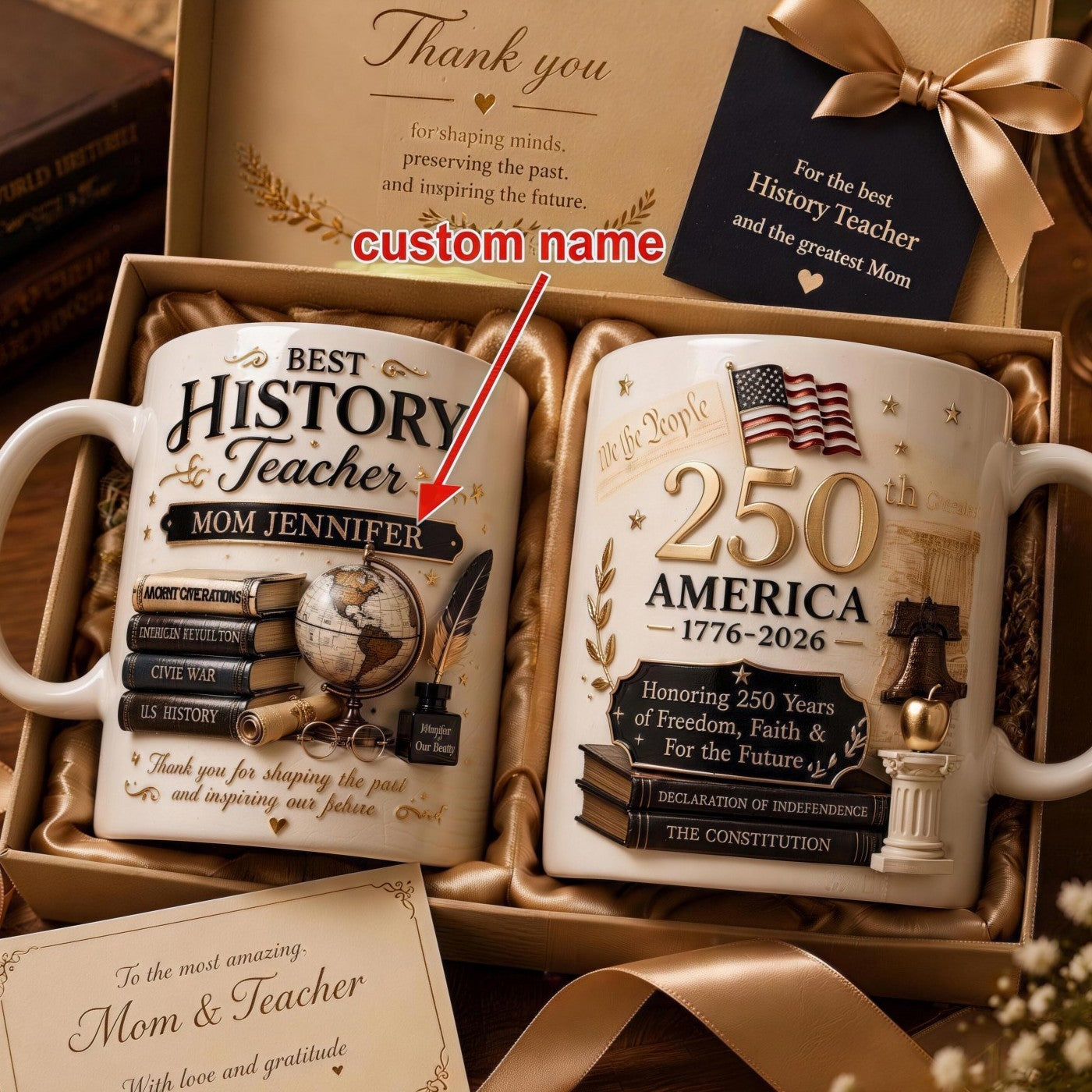 America 250th Anniversary Patriotic Coffee Cup – Personalized History Teacher Mom Mug