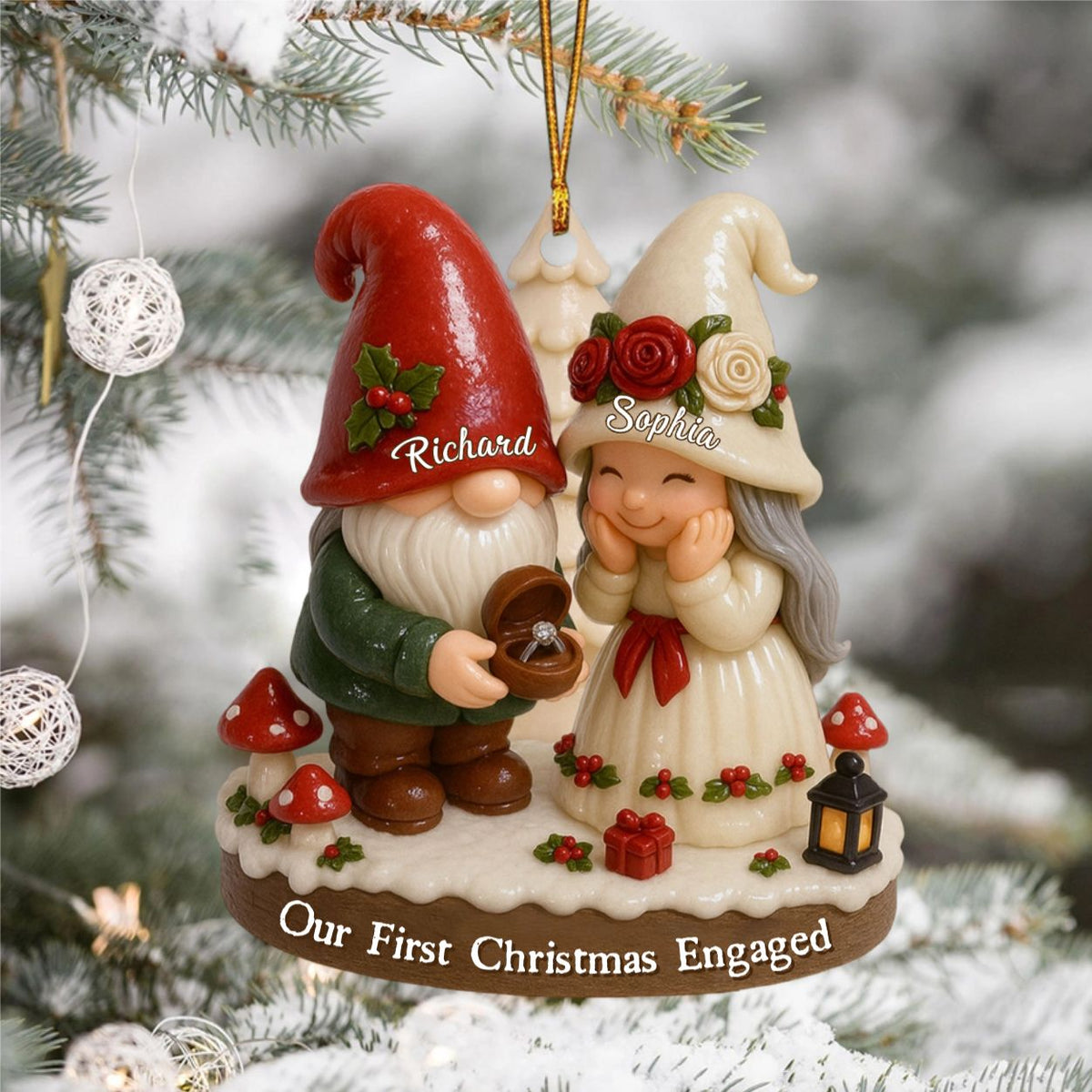 Couple Our First Christmas Engaged - Personalized Custom Shaped Acrylic Ornament