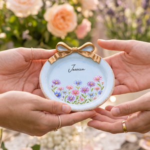 Birth Flower Bow Jewelry Dish Personalized Ceramic Dish