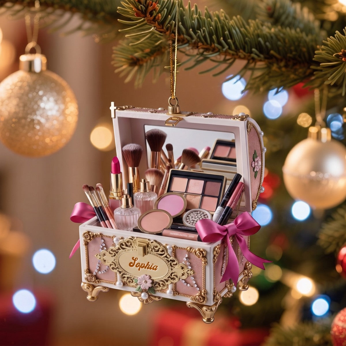 Lipstick Beauty Brush Tote Bag Christmas Ornament - Personalized Gift For Makeup Lovers
