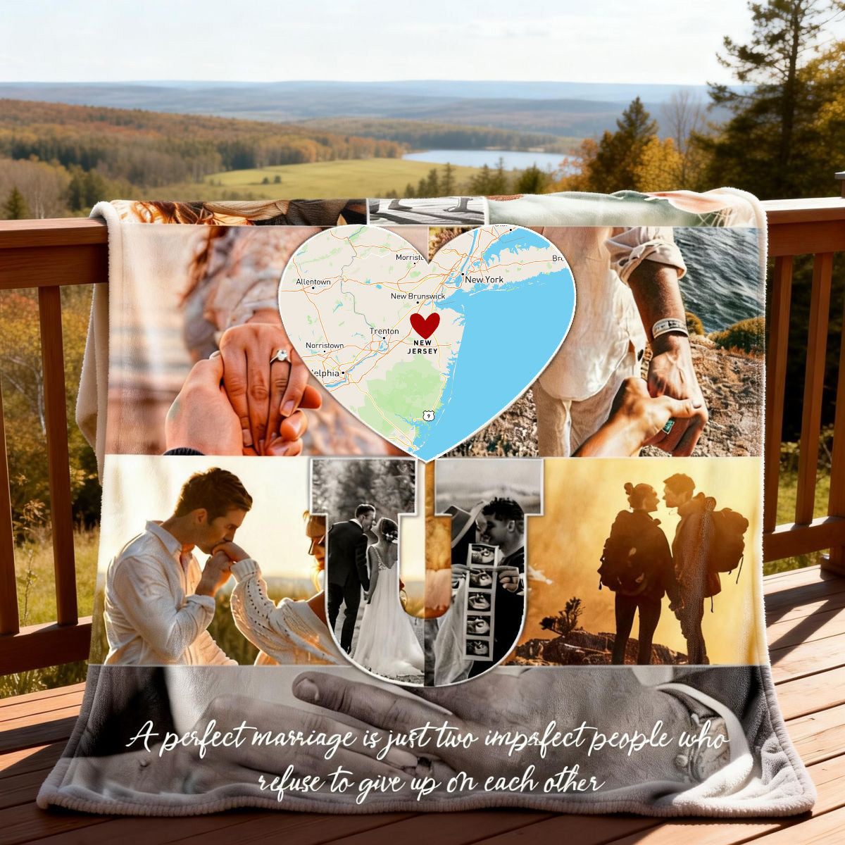 I Love You - Custom Map Photo Collage Blanket Personalized Couple Anniversary Wedding Gift